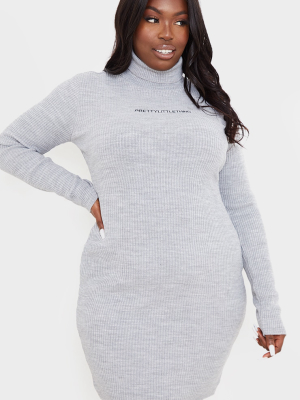 Prettylittlething Plus Grey Rib Knitted Bodycon...