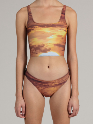 Sunset Print Crop Swim Top