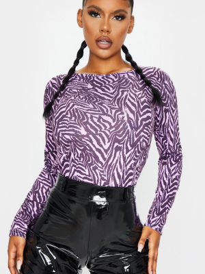 Purple Zebra Print Crew Neck Long Sleeve T Shirt