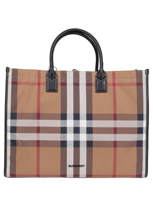 Burberry Check Print Top Handle Tote Bag