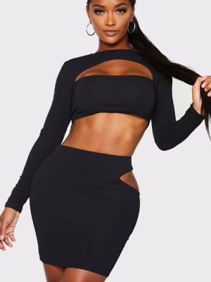 Shape Black Cut Out Detail Long Sleeve Crop Top