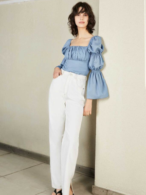 Cathy Blue Wide Cropped Blouse