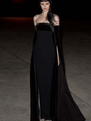 Harland Velvet-detailed Crepe Strapless Gown