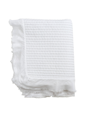 50"x60" Quilted Ruffle Trim Throw Blanket White - Saro Lifestyle