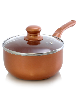 Better Chef 1.5 Qt. Copper Colored Ceramic Coated Saucepan With Glass Lid