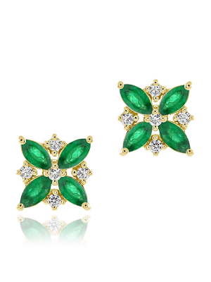 Emerald & Diamond Yellow Gold Earrings