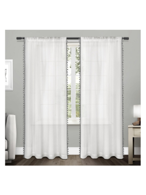 Set Of 2 Tassels Sheer Rod Pocket Window Curtain Panel - Exclusive Home