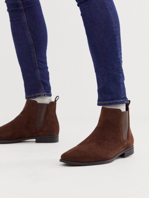 Asos Design Chelsea Boots In Brown Faux Suede