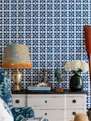 Aegean Tiles Wallpaper In Indigo From The Sundance Villa Collection By Mind The Gap