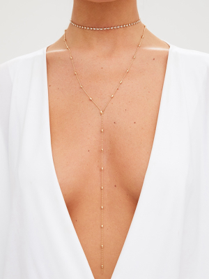 Gold Diamante Choker And Bead Drop Necklace