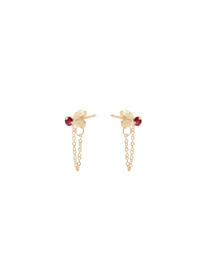 14k Prong Set Ruby Chain Stud Earrings