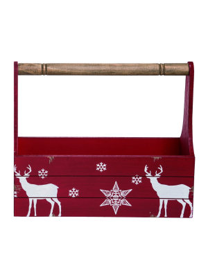 Transpac Wood 15 In. Red Christmas Panel Nordic Reindeer Container