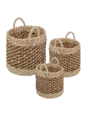 Honey-can-do Set Of 3 Round Storage Bins Light Brown