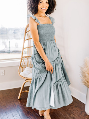 Pleasant Views Sage Green Smocked Midi Dress