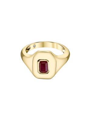 Baguette Ruby Pinky Ring - Yellow Gold