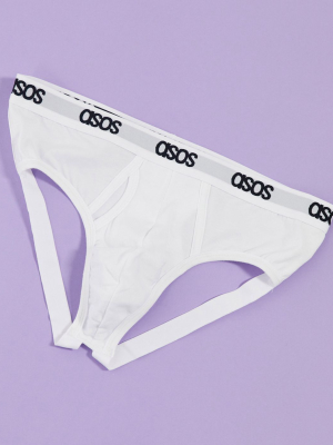 Asos Design Jock Strap With Branded Waistband In White