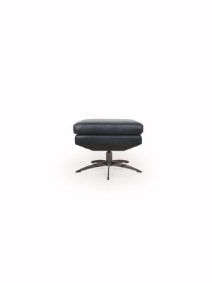 Ditmar Black Full Leather Modern Swivel Ottoman