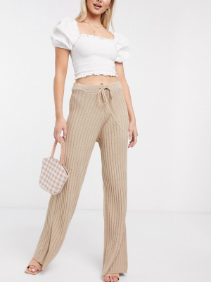 In The Style X Lorna Luxe Lullaby Ribbed Wide Leg Pants Two-piece In Stone