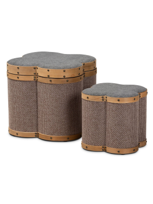 2pc Marilyn Fabric Upholstered Ottoman Set Gray/brown - Baxton Studio