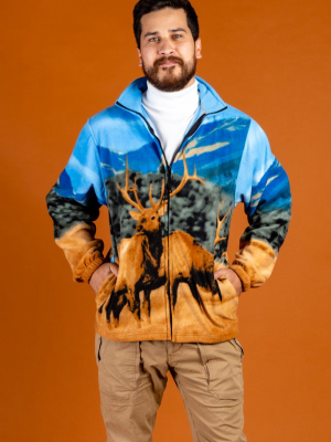 The Spirit Of The Elk | Men's Elk Animal Print Fleece Jacket
