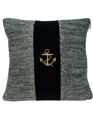 Square Nautical Gray And Black Anchor Pillow Cover