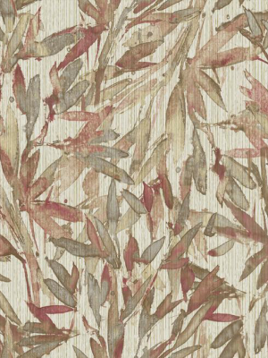 Rainforest Leaves Wallpaper In Red And Warm Grey From The Natural Opalescence Collection By Antonina Vella For York Wallcoverings