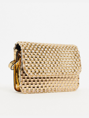 Asos Design Cross Body Bag In Gold Weave