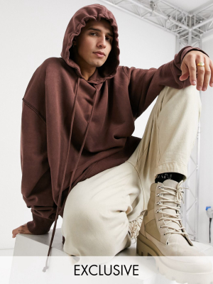 Collusion Oversized Hoodie With Contrast Seam Detail In Brown Garment Dye