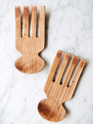 Connected Goods Olive Wood Claw Salad Servers