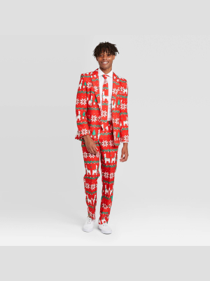 Men's Nordic Printed Ugly Holiday Suit Set - Red/green