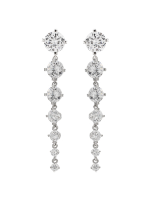 Women's Clear Round Cubic Zirconia Drop Earrings In Sterling Silver - Clear (2")