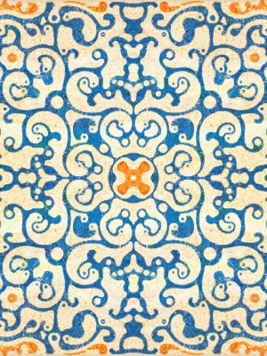 Spanish Tile Wallpaper In Blue And Orange From The Eclectic Collection By Mind The Gap