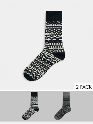 Selected Homme Patterned 2 Pack Socks In Gray