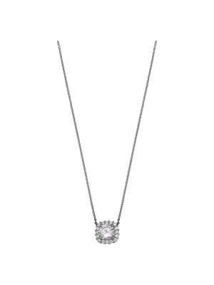 Women's Round Cubic Zirconia In Square Pave Setting Pendant In Sterling Silver - Gray (18")