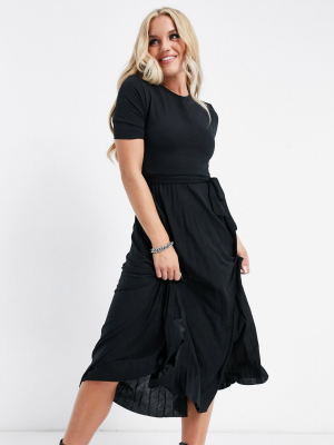 Asos Design Midi Belted Pleated Dress In Black