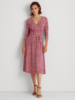 Floral Jersey Surplice Dress