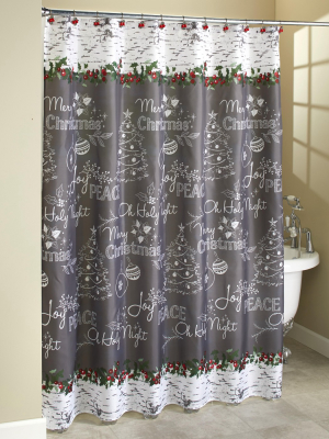 Lakeside Christmas Shower Curtain - Chalkboard Writing Of Wishes For The Holidays - Red