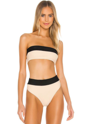 Contrast Color High Waist Bandeau Brazilian Two Piece Bikini Swimsuit