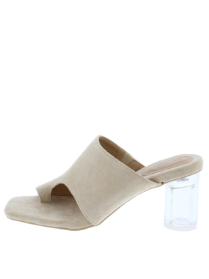 Nani Nude Suede Square Open Toe Lucite Slide Heel