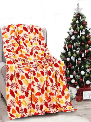 Kate Aurora Ultra Soft & Plush Fall Autumn Leaves Hypoallergenic Fleece Throw Blanket Cover -