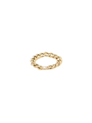 14k Medium Curb Chain Ring With Floating Diamond