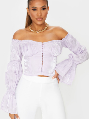 Lilac Sheer Cup Detail Bardot Long Sleeve...