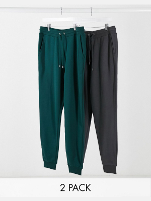 Asos Design Organic Tapered Sweatpants 2 Pack In Green/black