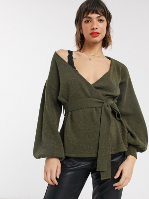 Asos Design Volume Sleeve Wrap Sweater