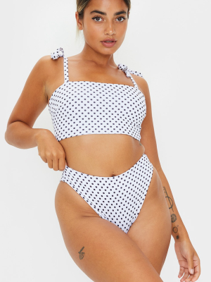 Petite White Polka Dot Tie Strap Bikini Top