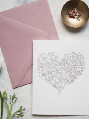 Flower Heart Letterpress Cards {set Of 5 Cards}
