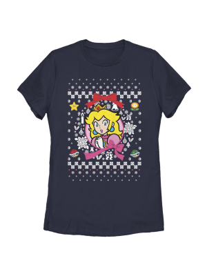 Women's Nintendo Ugly Christmas Peach Wreath T-shirt