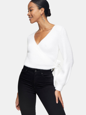 Ivory Fluffy Ballet Wrap Knitted Top