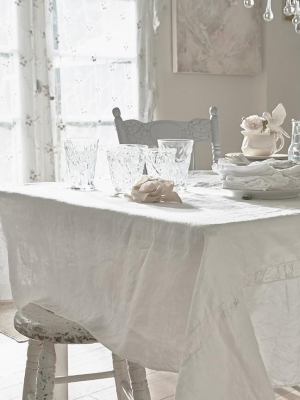Lace Inset White Tablecloth