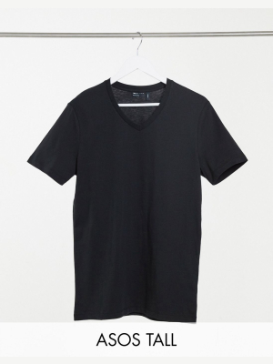 Asos Design Tall T-shirt With V Neck In Black